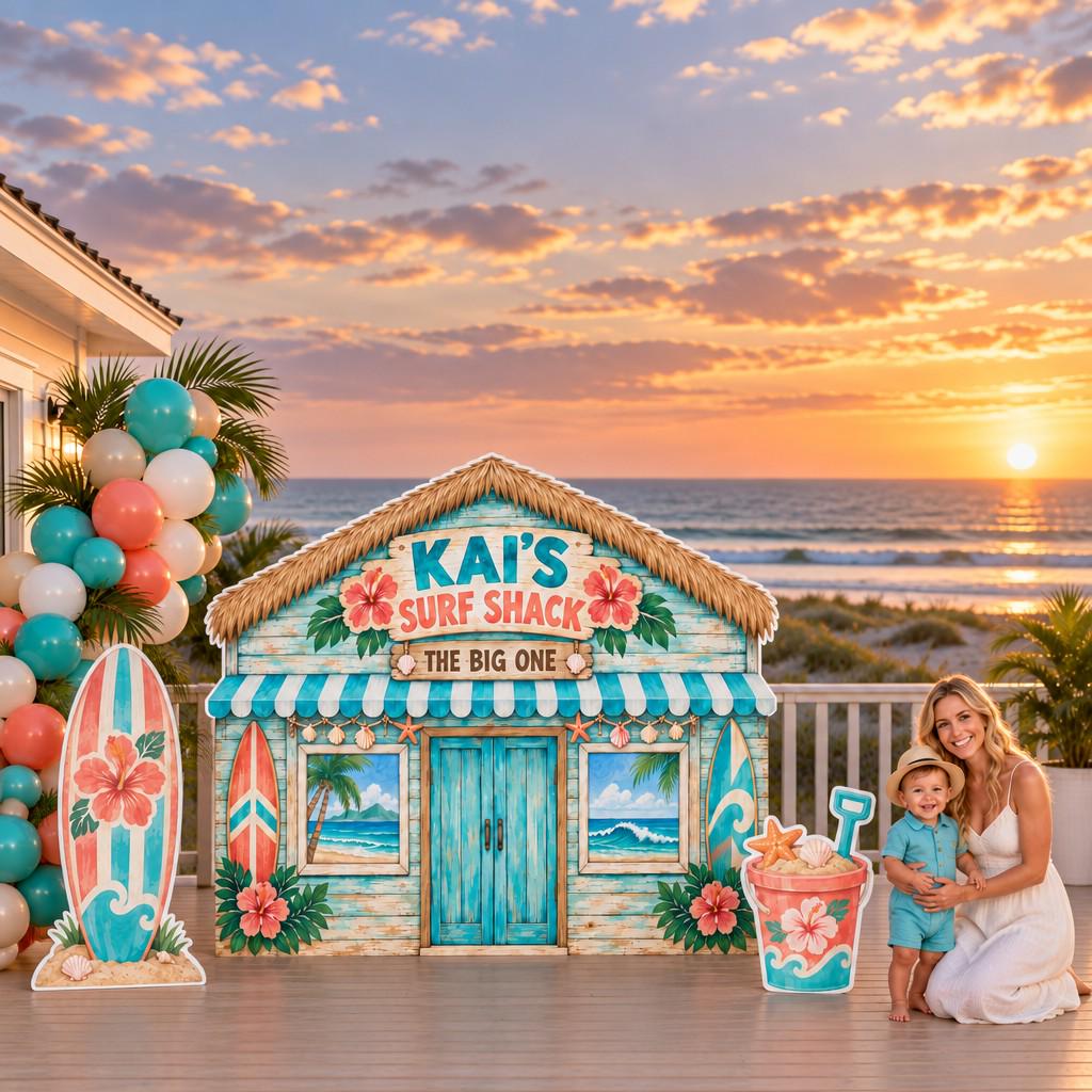 Turquoise Thatched Surf Shack Backdrop Set