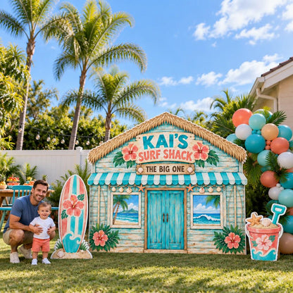 Turquoise Thatched Surf Shack Backdrop Set