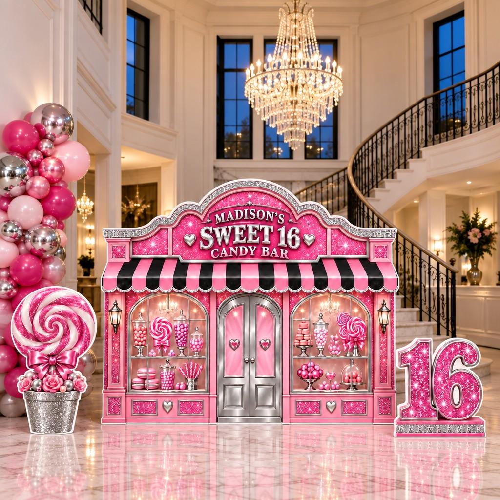 Pink Glitter Sweet 16 Candy Bar Storefront