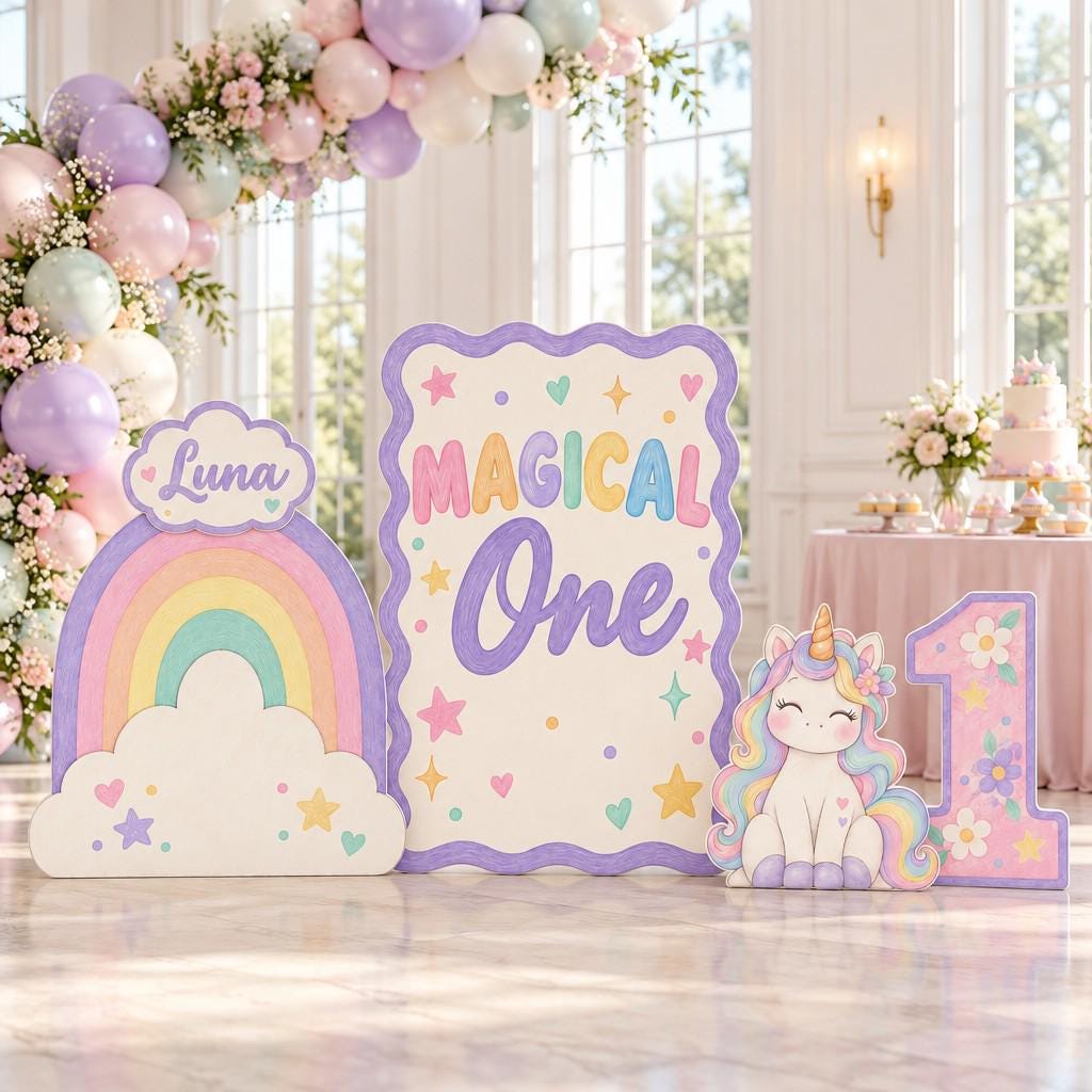Pastel Rainbow Magical One Unicorn Set