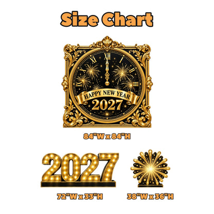 Gold Midnight Clock New Year Backdrop Set