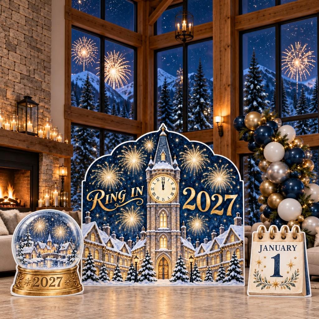 Gold Midnight Clock New Year Backdrop Set