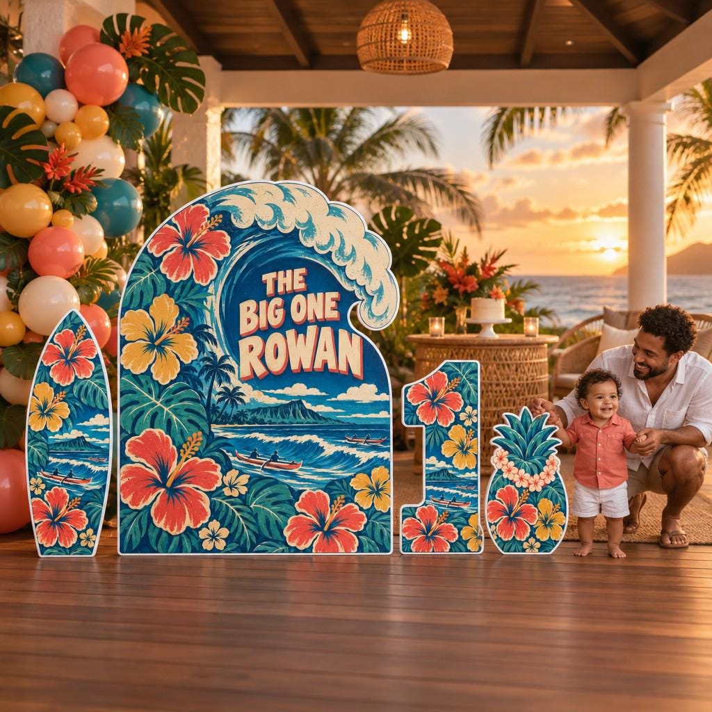 Neon Risograph Big One Surf Wave Set