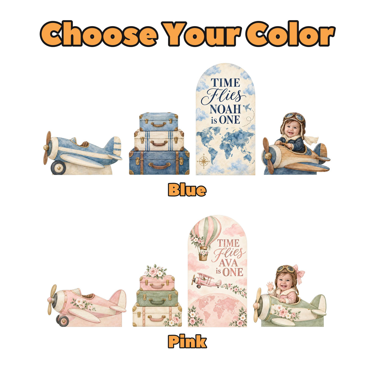 Blush Sage Time Flies Airplane Arch Set