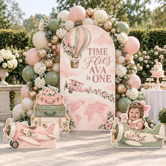 Blush Sage Time Flies Airplane Arch Set