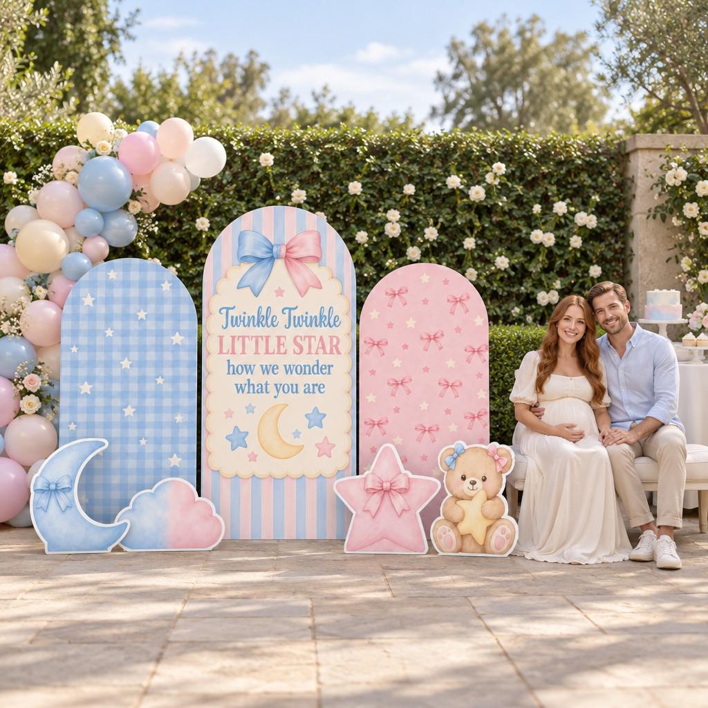 Blue Gingham Twinkle Star Gender Reveal Set