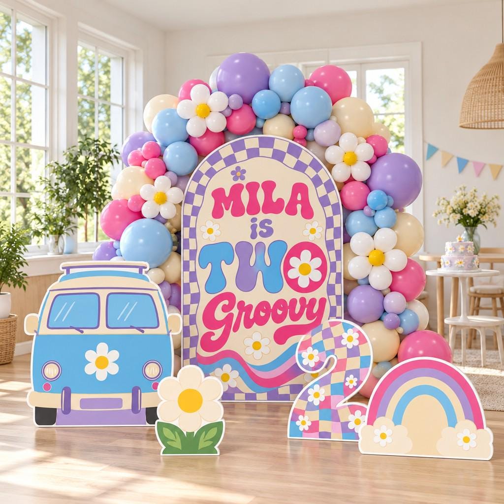 Peach Sunburst Two Groovy Camper Arch Set