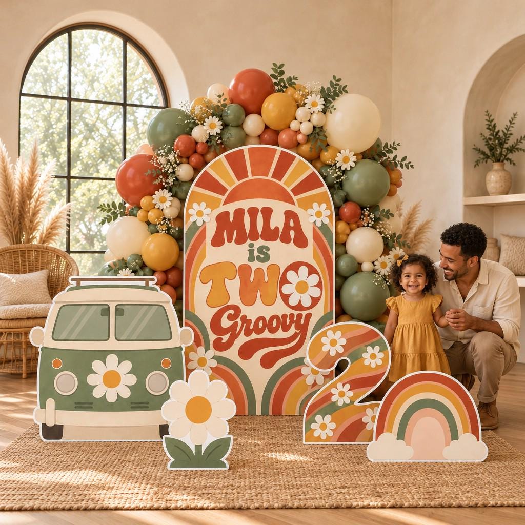 Peach Sunburst Two Groovy Camper Arch Set