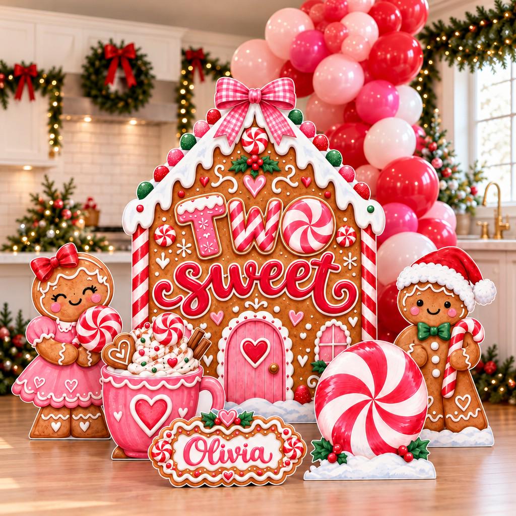 Pink Gingerbread Two Sweet Backdrop Set
