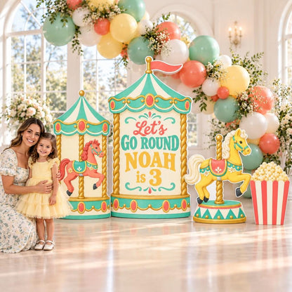 Mint Coral Go Round Carousel Backdrop Set
