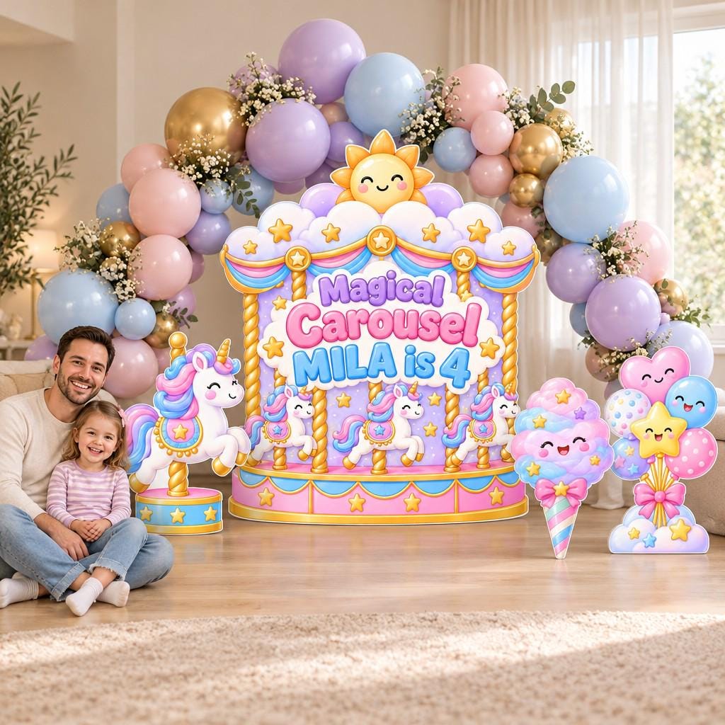 Kawaii Unicorn Sun Carousel Backdrop Set