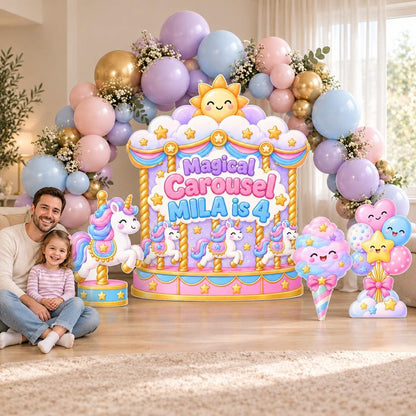 Kawaii Unicorn Sun Carousel Backdrop Set