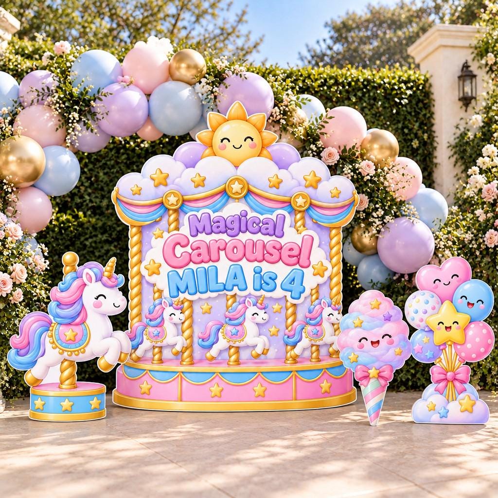 Kawaii Unicorn Sun Carousel Backdrop Set