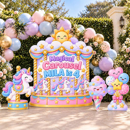 Kawaii Unicorn Sun Carousel Backdrop Set