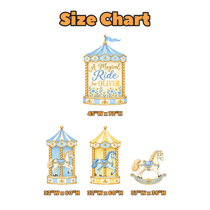 Blue Gold Fleur Carousel Rocking Horse Set