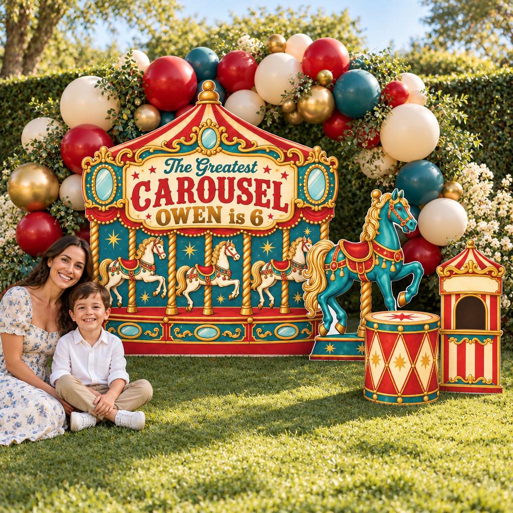 Teal and Gold Vintage Carousel Backdrop Set