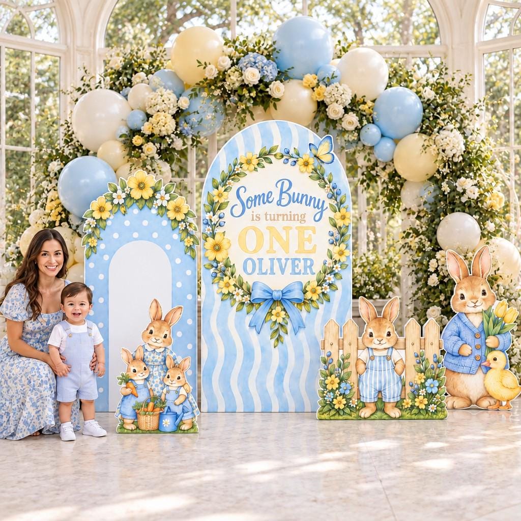 Blue Wavy Stripe Some Bunny Arch Set