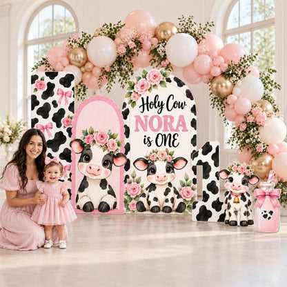 Pink Floral Holy Cow First Birthday Set
