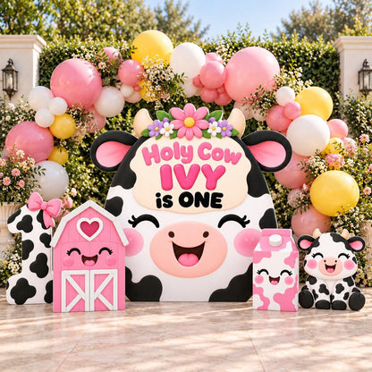 Kawaii Cow Face Pink Barn Birthday Set