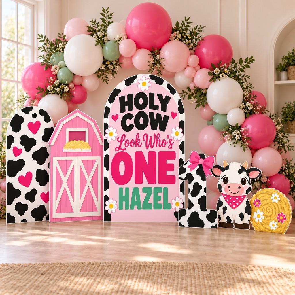 Pink Cow Print Barn First Birthday Set
