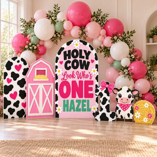 Pink Cow Print Barn First Birthday Set