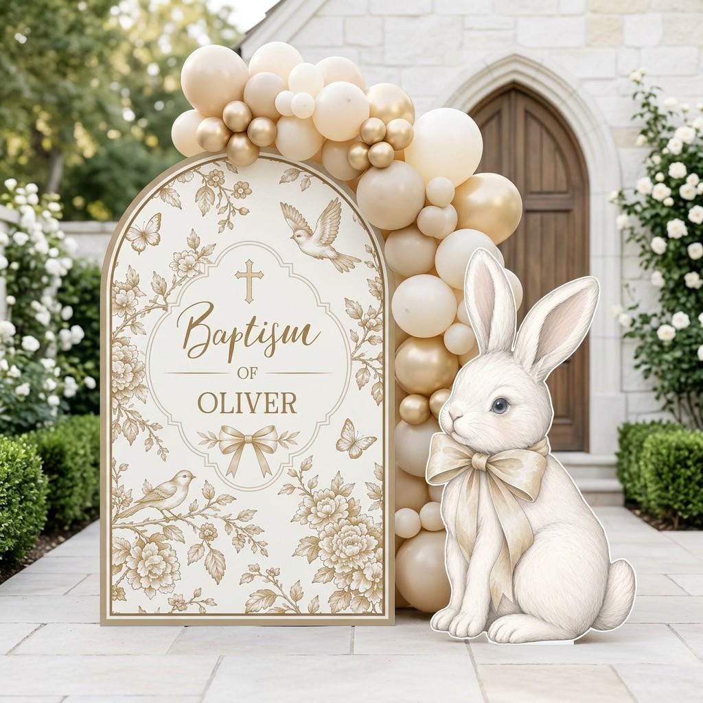 Sage Toile Bunny Baptism Arch Set
