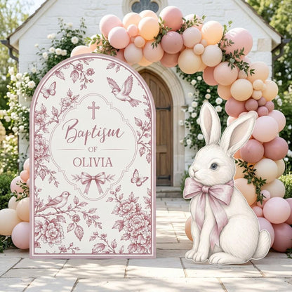 Sage Toile Bunny Baptism Arch Set