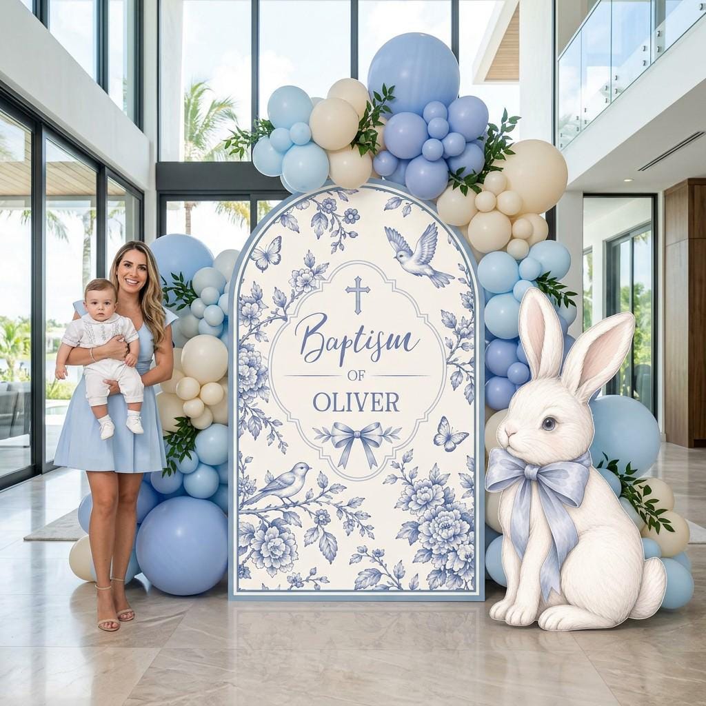 Sage Toile Bunny Baptism Arch Set