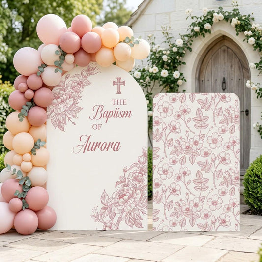 Dusty Rose Peony Toile Baptism Arch Set