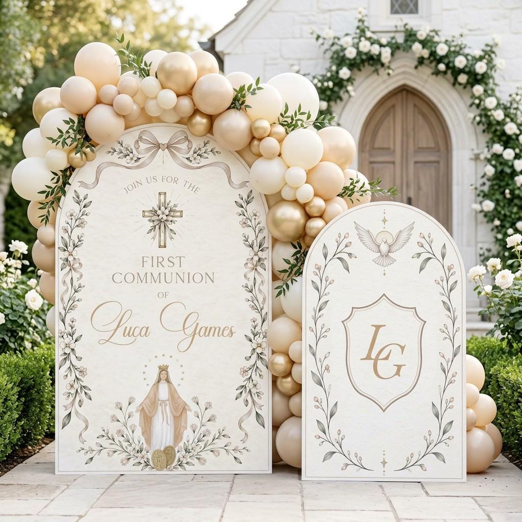 Ivory Madonna Monogram Communion Arch Set
