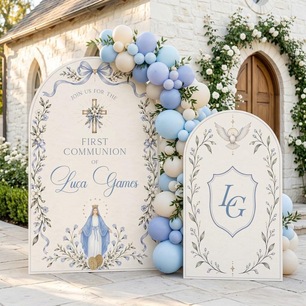 Ivory Madonna Monogram Communion Arch Set