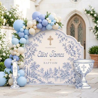 Blue Toile Cherub Chalice Baptism Set