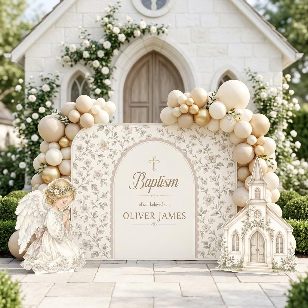 Cream Floral Chapel Angel Baptism Set