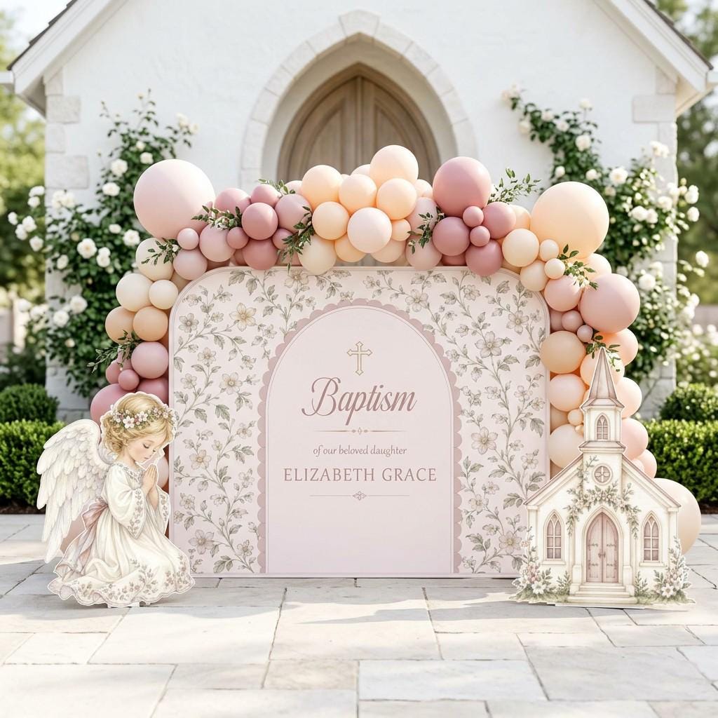 Cream Floral Chapel Angel Baptism Set