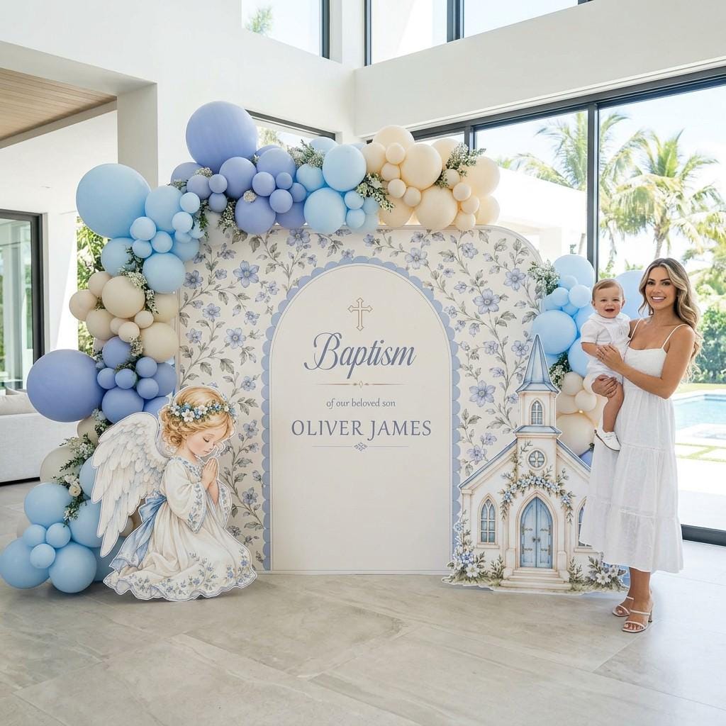 Cream Floral Chapel Angel Baptism Set