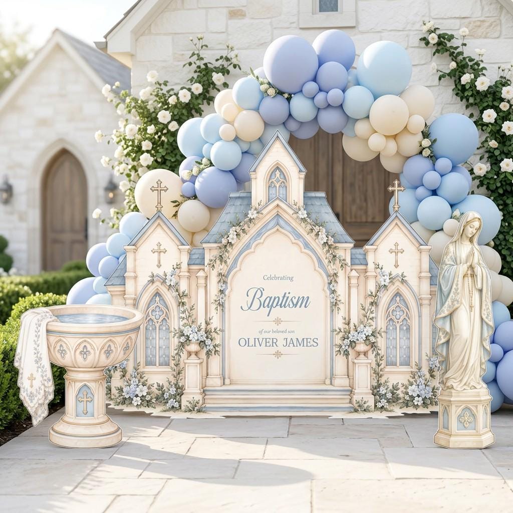 Blue Chapel Baptismal Font Backdrop Set