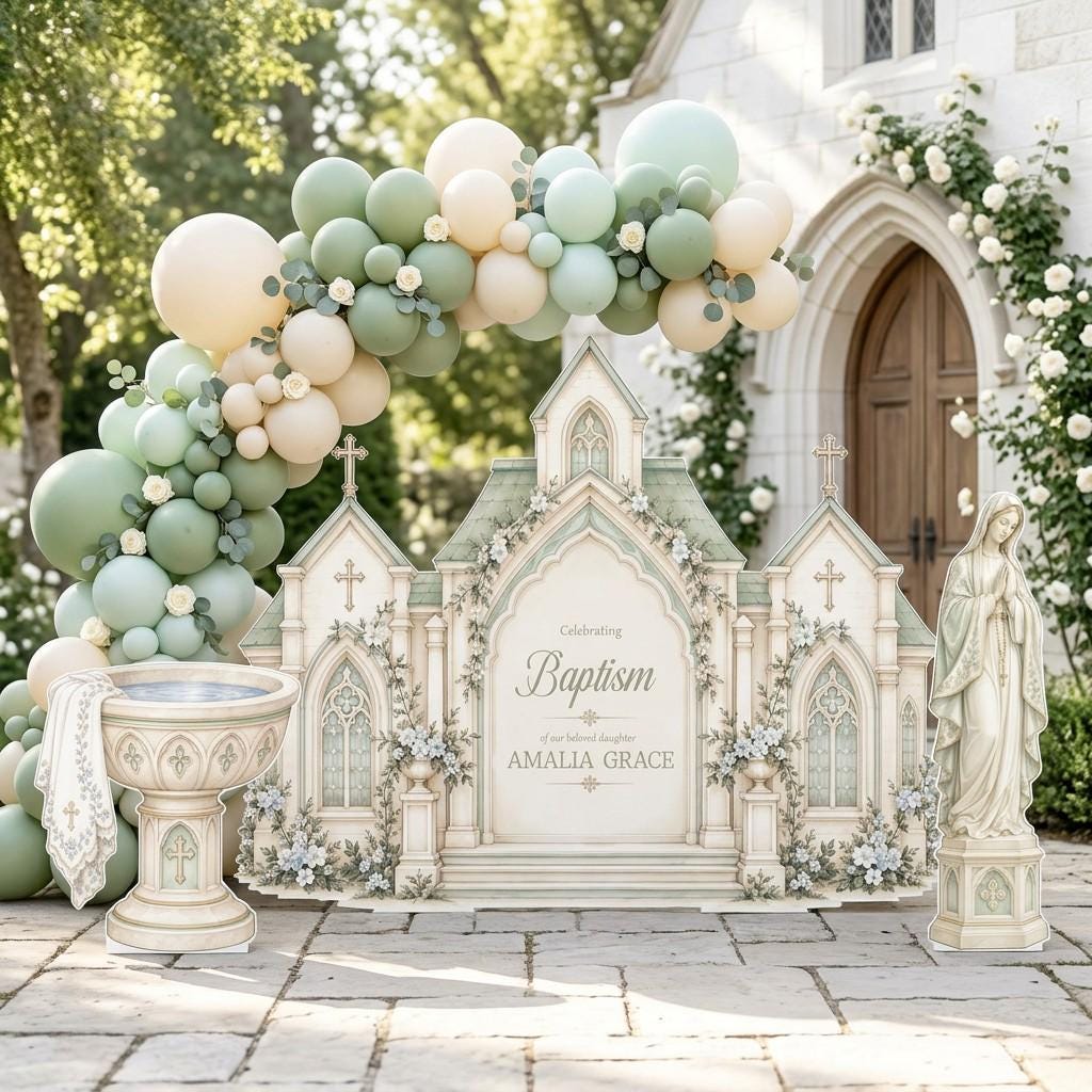 Blue Chapel Baptismal Font Backdrop Set