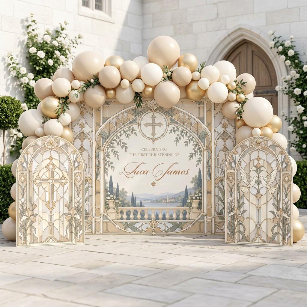 Pink Stained Glass Christening Backdrop Set
