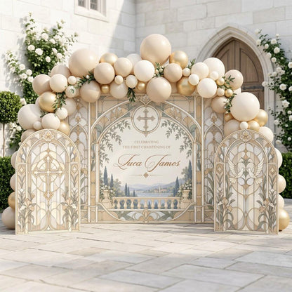 Pink Stained Glass Christening Backdrop Set