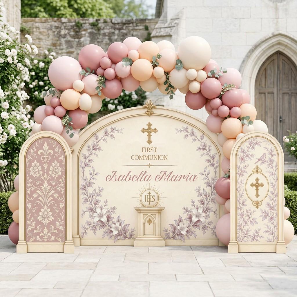 Sage Damask Floral First Communion Set