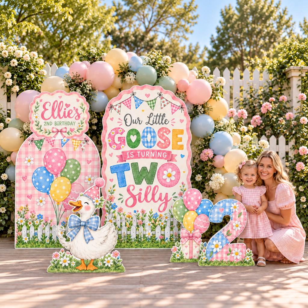Pink Gingham Two Silly Goose Arch Set