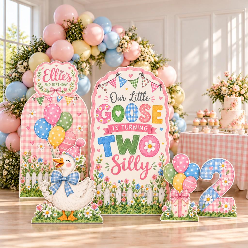 Pink Gingham Two Silly Goose Arch Set