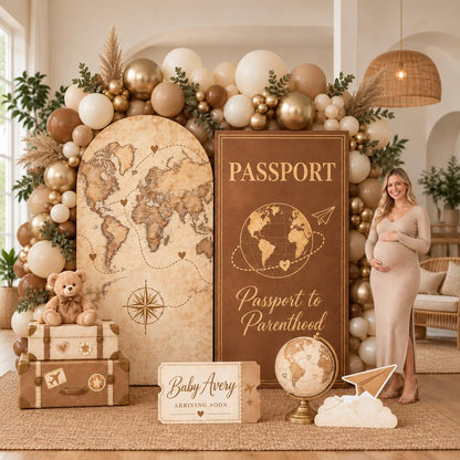 Vintage World Map Passport Baby Shower Set
