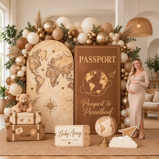 Vintage World Map Passport Baby Shower Set