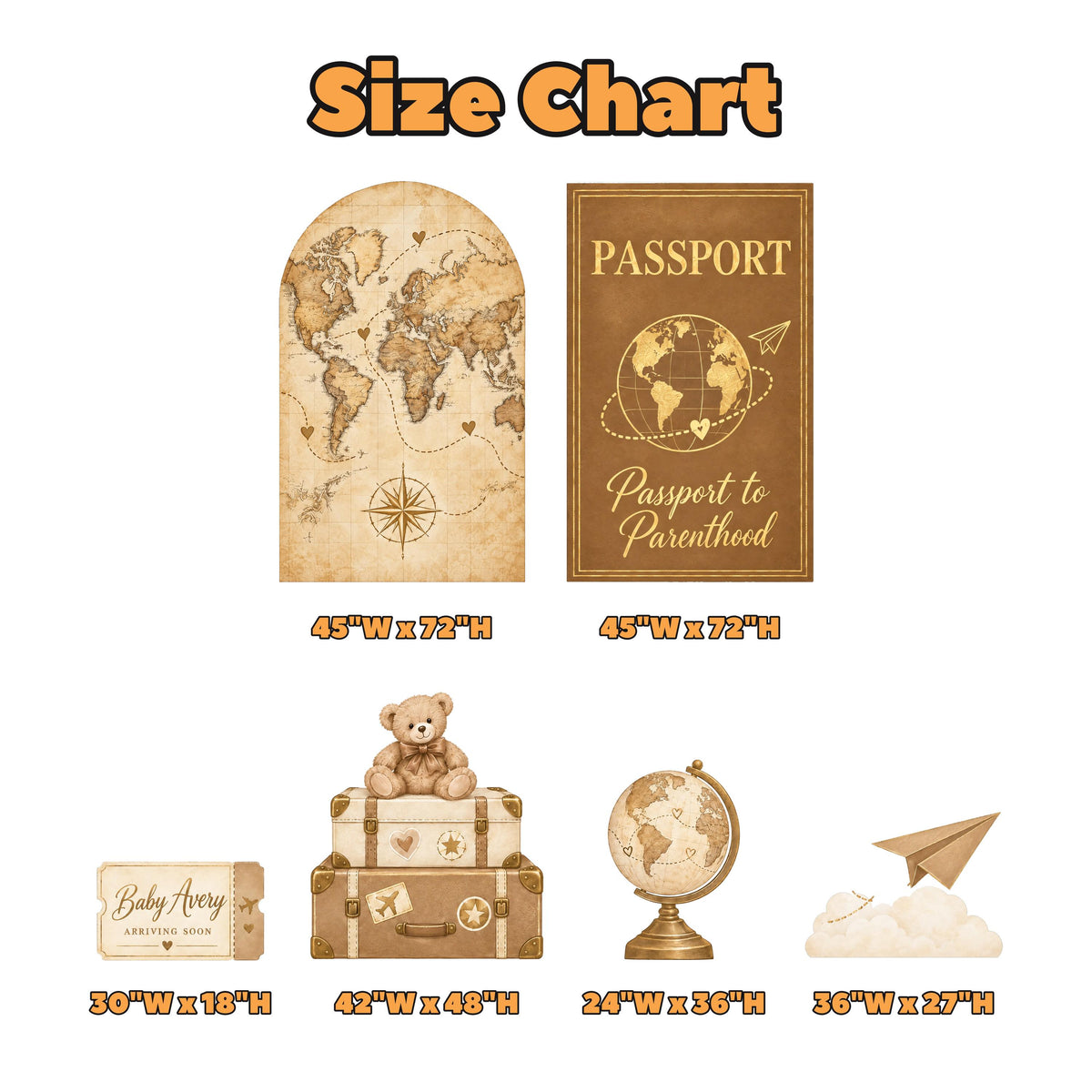 Vintage World Map Passport Baby Shower Set