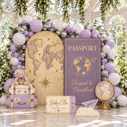 Vintage World Map Passport Baby Shower Set