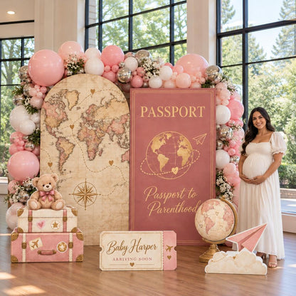 Vintage World Map Passport Baby Shower Set