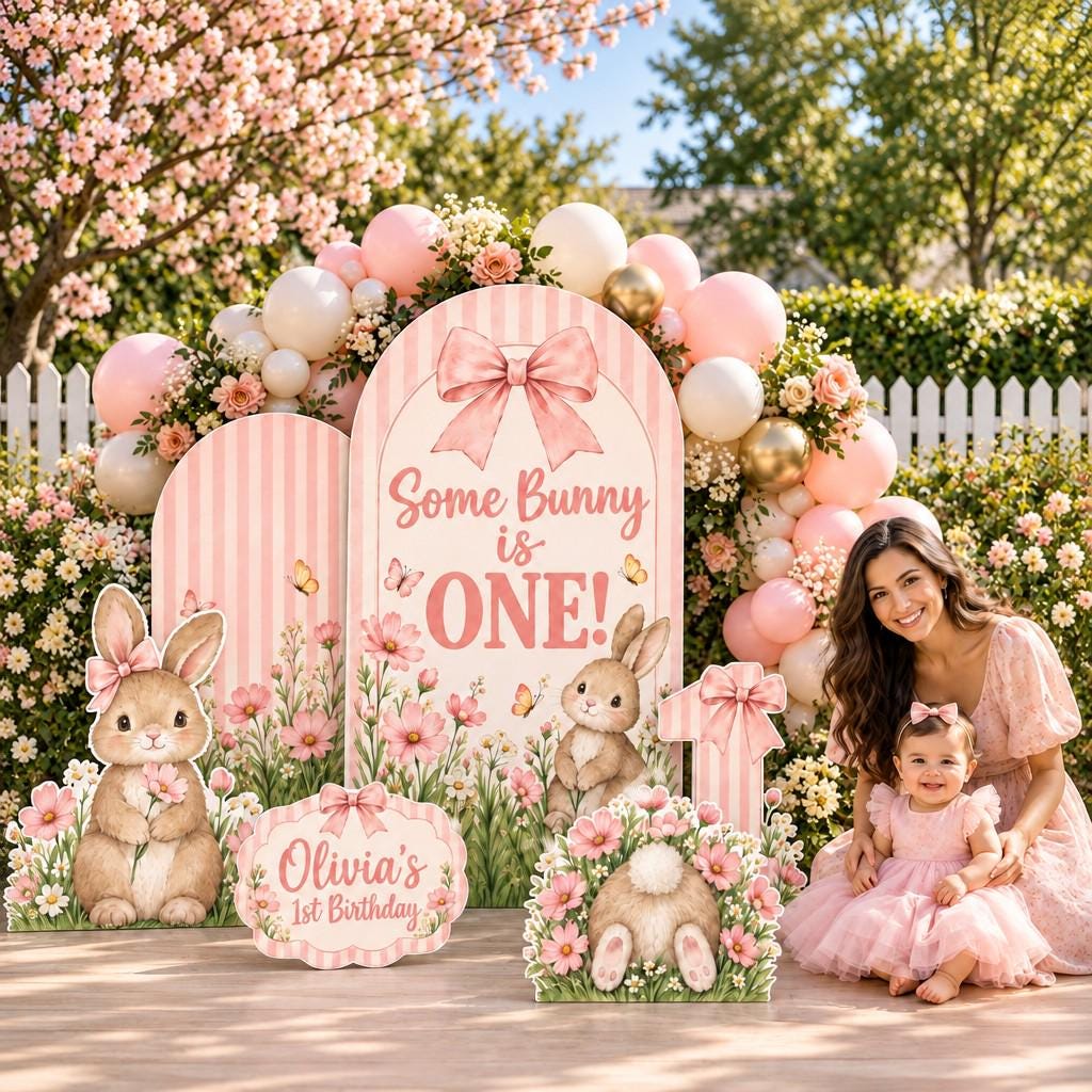 Pink Striped Some Bunny Is One Arch Set