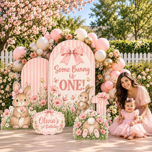Pink Striped Some Bunny Is One Arch Set