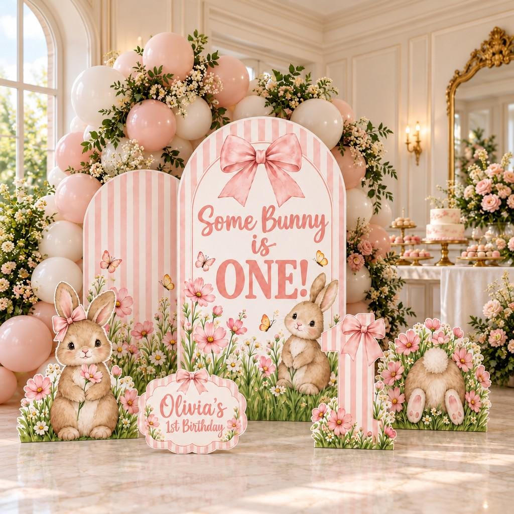 Pink Striped Some Bunny Is One Arch Set